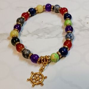 Colorful Beaded Bracelet with Gold Charm